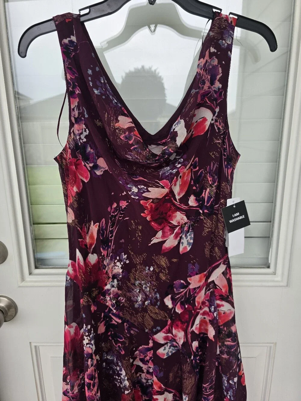 Signature by Robbie Bee Floral Midi Dress 8P Purple Pink Sleeveless Cowl Neck - Picture 10 of 11